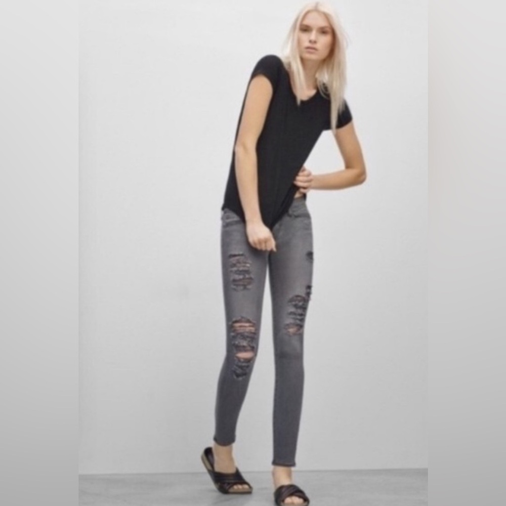 Frame Le Skinny De Jeanne Sz 27 Grey Ripped Distressed Skinny Jeans Stretch NWOT